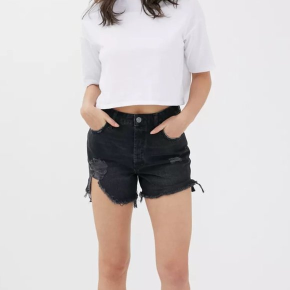 NWT BDG Surf Shorts High Rise Distressed Black Denim Jean Shorts Size 27 - Picture 1 of 6